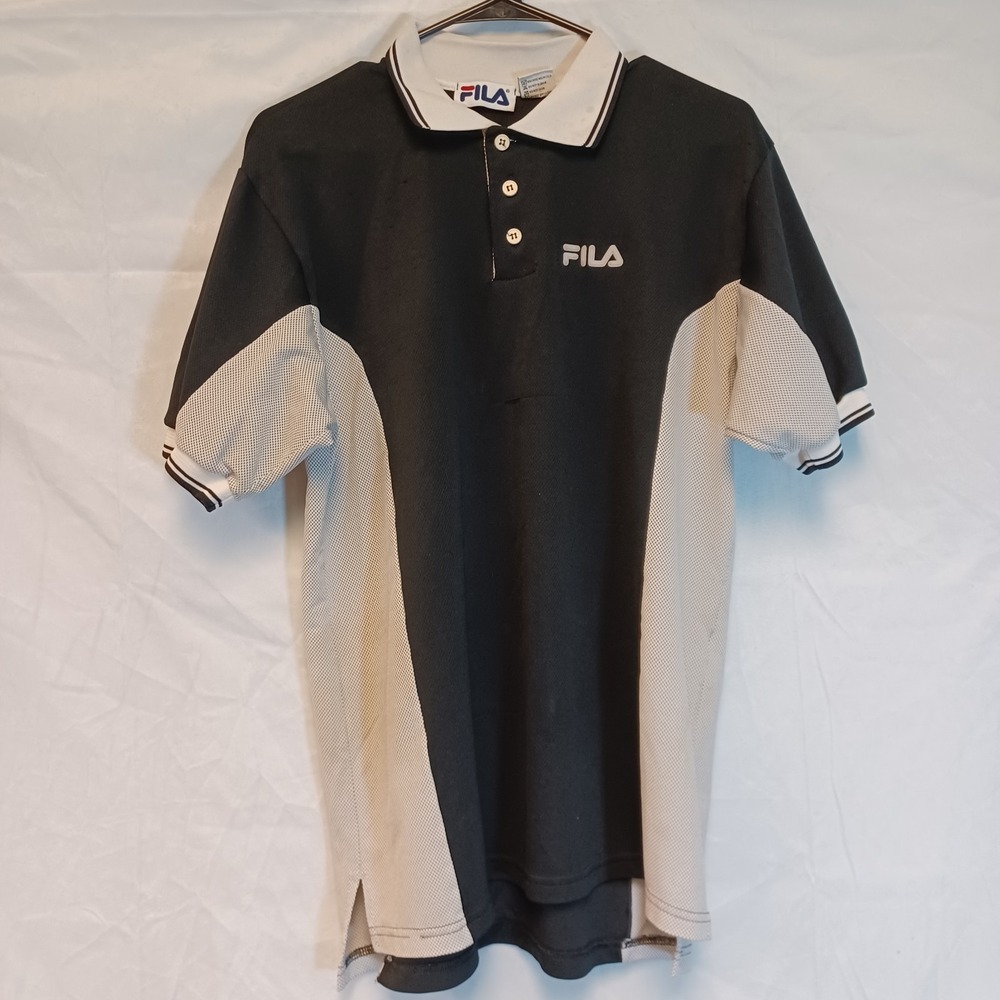 FILA Men's Polo Shirt Vintage Retro Short Sleeve‎ Top Cotton Small
